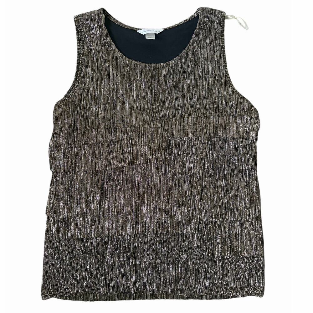 Christopher & Banks Gold Black Metallic Shimmery Holiday Tiered Tank Top Sz L